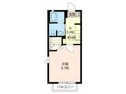 ヴィラ・デ・ソルA(1K/2階)の間取り写真