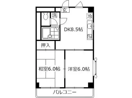 ヴィラ旭(2DK/2階)の間取り写真