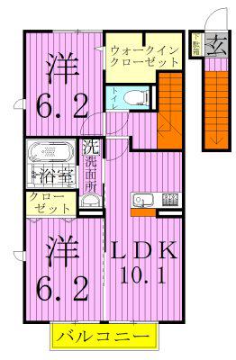ボナール(2LDK/2階)の間取り写真