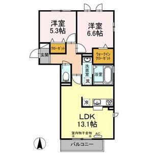 メゾン・ド・シャーム(2LDK/1階)の間取り写真