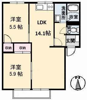 パークヒルズ西真磯(2LDK/1階)の間取り写真