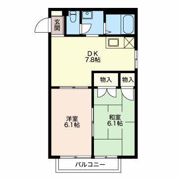 フレグランス馬見塚 1番館(2DK/1階)の間取り写真