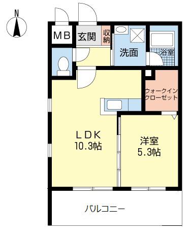 ファルフォーレ東大利(1LDK/2階)の間取り写真