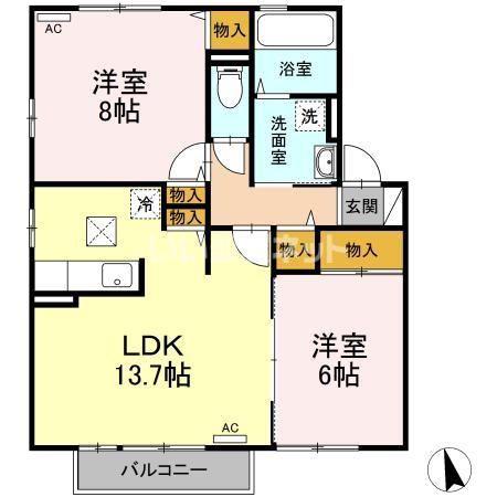 ソリアートレジデンスC棟(2LDK/1階)の間取り写真