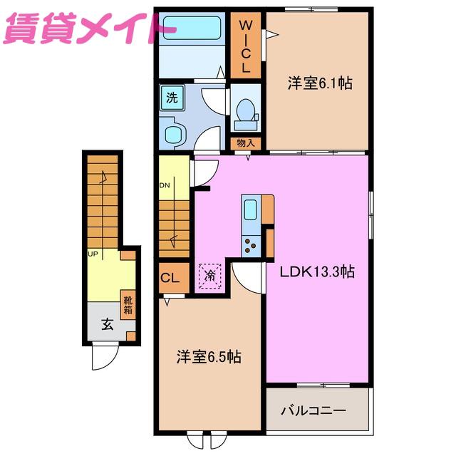 フェリーチェ七和 II(2LDK/2階)の間取り写真