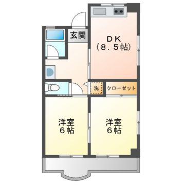 ラムール花山A棟(2DK/3階)の間取り写真
