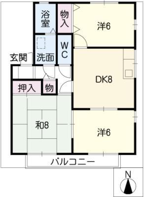 ベルドミール(3DK/1階)の間取り写真
