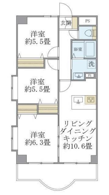 西船橋スクエアガーデン(3LDK/4階)の間取り写真