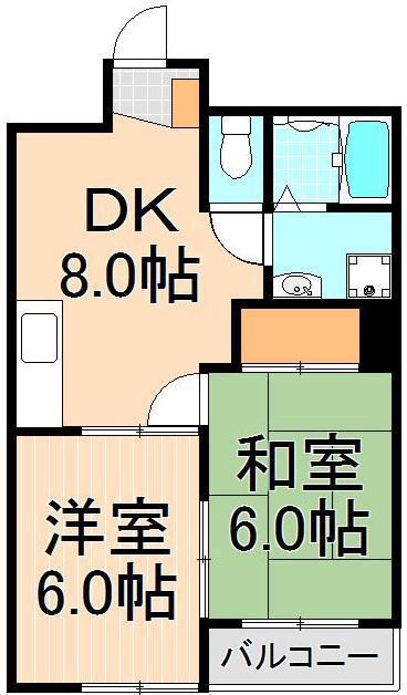 SILVALEX TAKENOTSUKA(2DK/2階)の間取り写真