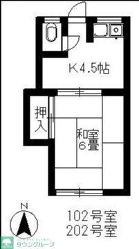 北岡荘(1K/2階)の間取り写真