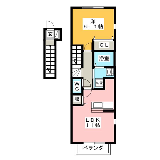 ジュピターKII(1LDK/2階)の間取り写真