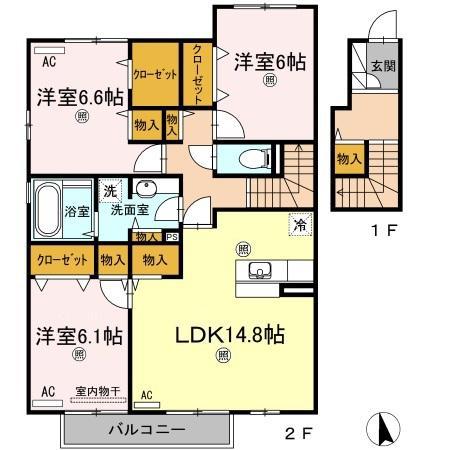 フォンターナ伏石II(3LDK/2階)の間取り写真