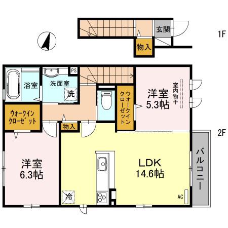 PALACIO大野台(2LDK/2階)の間取り写真