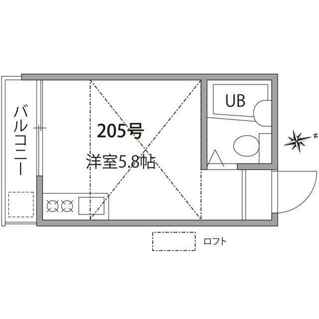 ドミール池尻(ワンルーム/2階)の間取り写真