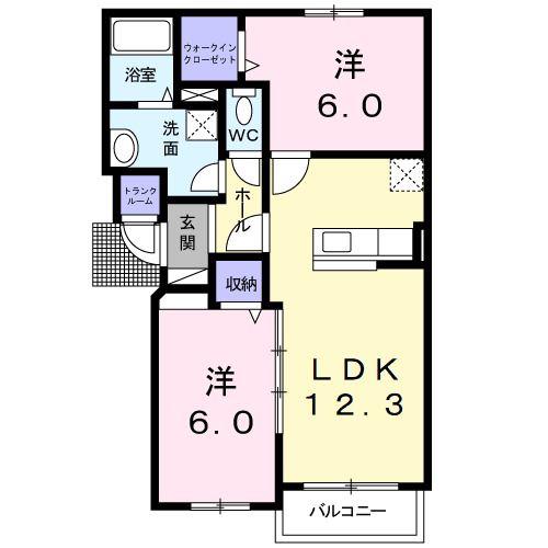 エスペランサ西町(2LDK/4階)の間取り写真