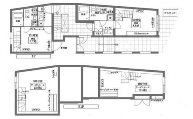 COCOCUBE北千住II(1SK/1階)の間取り写真