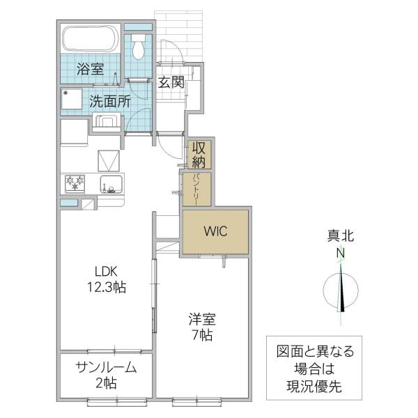 アイランドヒルズ古来II(1LDK/1階)の間取り写真