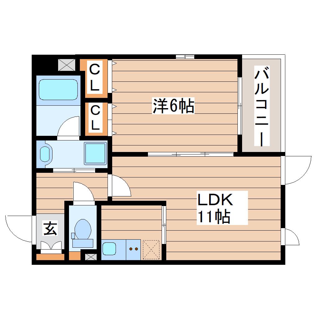 グランビュー晩翠通(1LDK/2階)の間取り写真