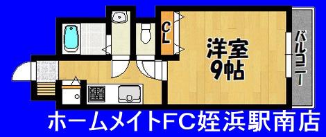 マンション五島山(1K/3階)の間取り写真