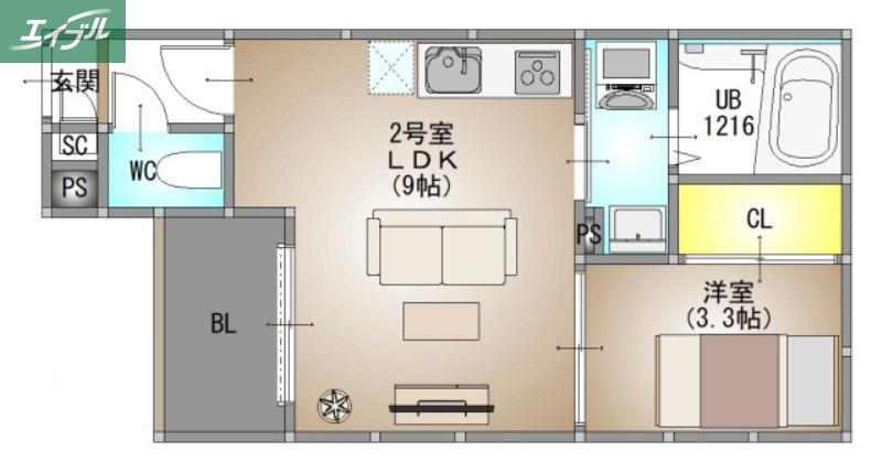 REGALEST 法界院(1LDK/3階)の間取り写真