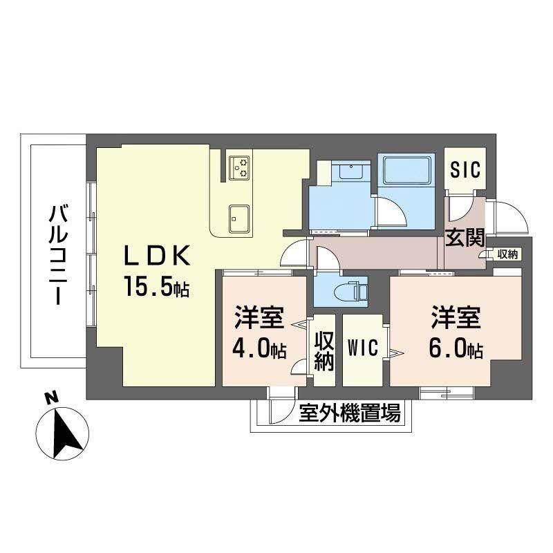 サンエール南堀江(2LDK/10階)の間取り写真