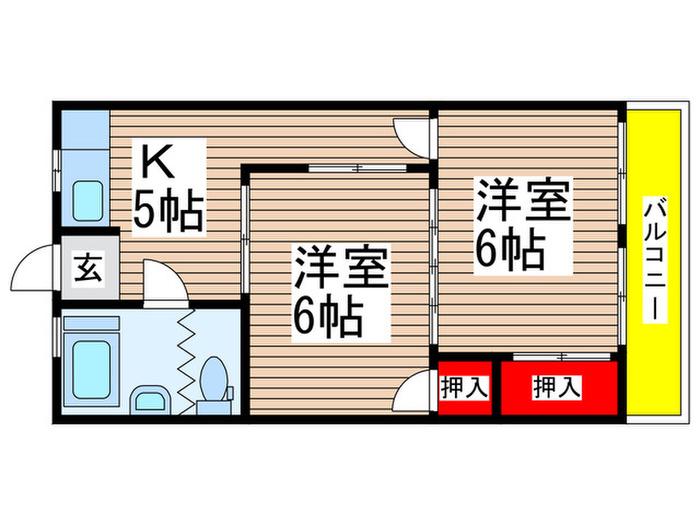 本町なかのコーポ(2K/4階)の間取り写真
