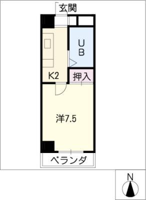 フラットスギヤマ(1K/8階)の間取り写真