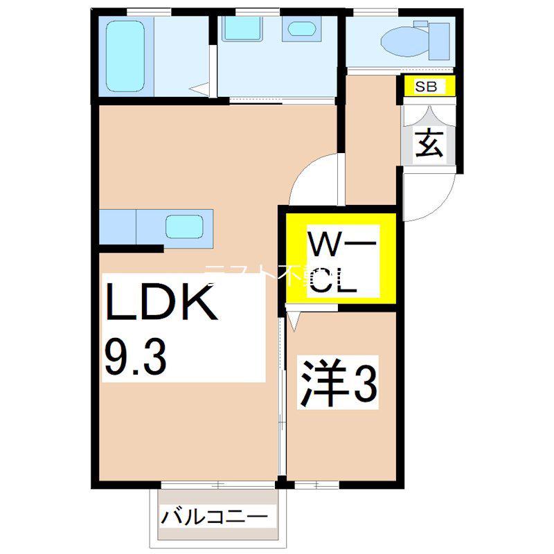 グレイス宮之城 B棟(1LDK/1階)の間取り写真