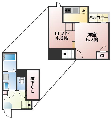 ADC新外クルーク(1K/1階)の間取り写真