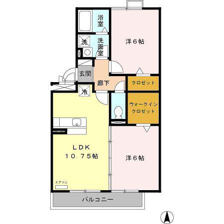 アミスター A棟(2LDK/2階)の間取り写真