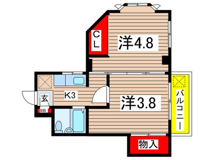 フジハイツ(2K/3階)の間取り写真