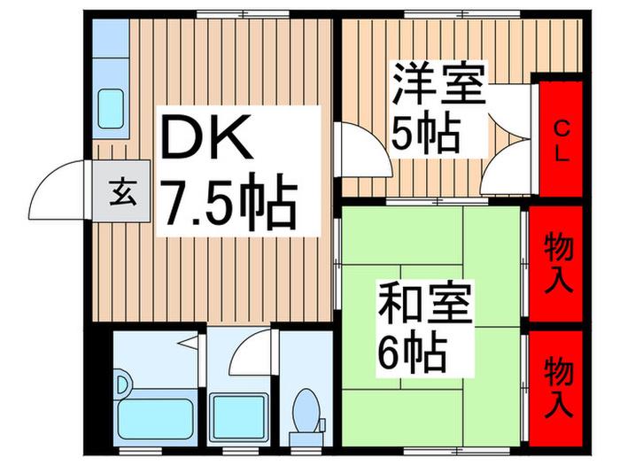 パルデンス冨川(2DK/2階)の間取り写真