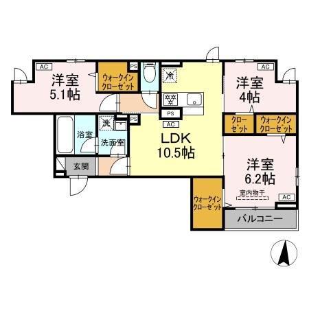 セレスティア東保木間(3LDK/2階)の間取り写真