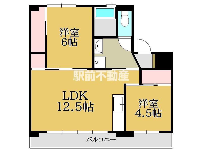 ハッピーエステート大財北 1号棟(2LDK/4階)の間取り写真