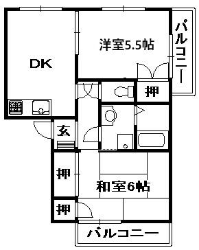 ヴィレッジ藤原台北町 A(2DK/2階)の間取り写真
