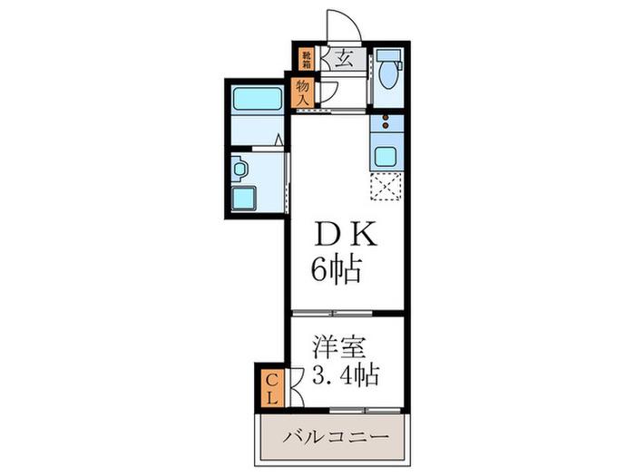 アクアプレイス京都二条城北(1DK/3階)の間取り写真