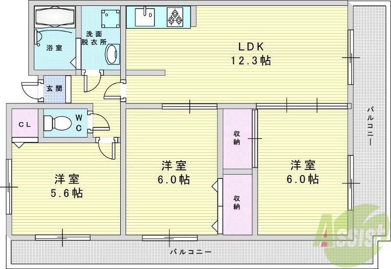 ハイツ桃山2(3LDK/4階)の間取り写真