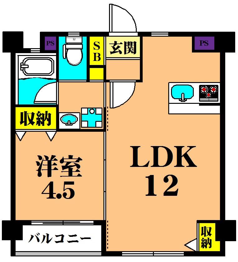 湯建ビル(1LDK/2階)の間取り写真