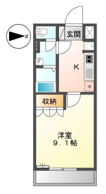 クリスタルビューI(1K/2階)の間取り写真