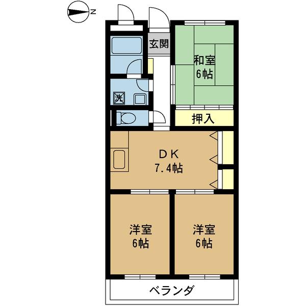 マンション亨(3DK/3階)の間取り写真