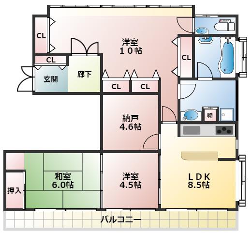 上鳴尾町マンション(3SLDK/2階)の間取り写真