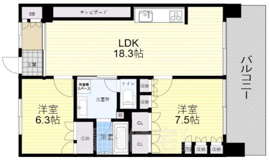 アーバンビュー宇品フェアパークB棟(2LDK/12階)の間取り写真