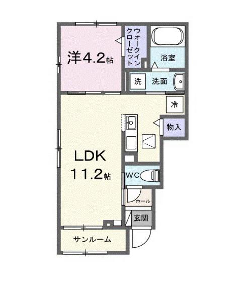 サウス・リモンE(1LDK/1階)の間取り写真