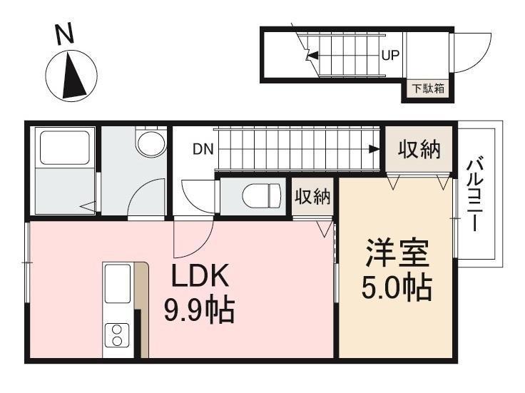 ルミエール元山II(1LDK/2階)の間取り写真