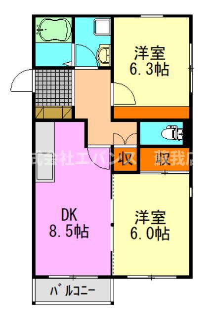サンウイング稲荷町(2DK/1階)の間取り写真