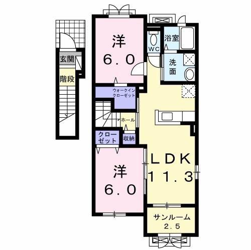 ベリテA(2LDK/2階)の間取り写真