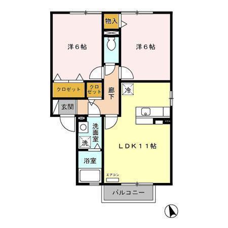 ELYSION北白山台B(2LDK/2階)の間取り写真