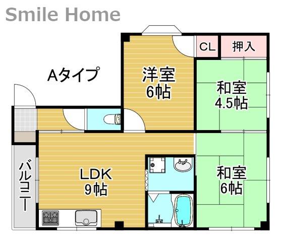 カトレヤマンション(3LDK/4階)の間取り写真