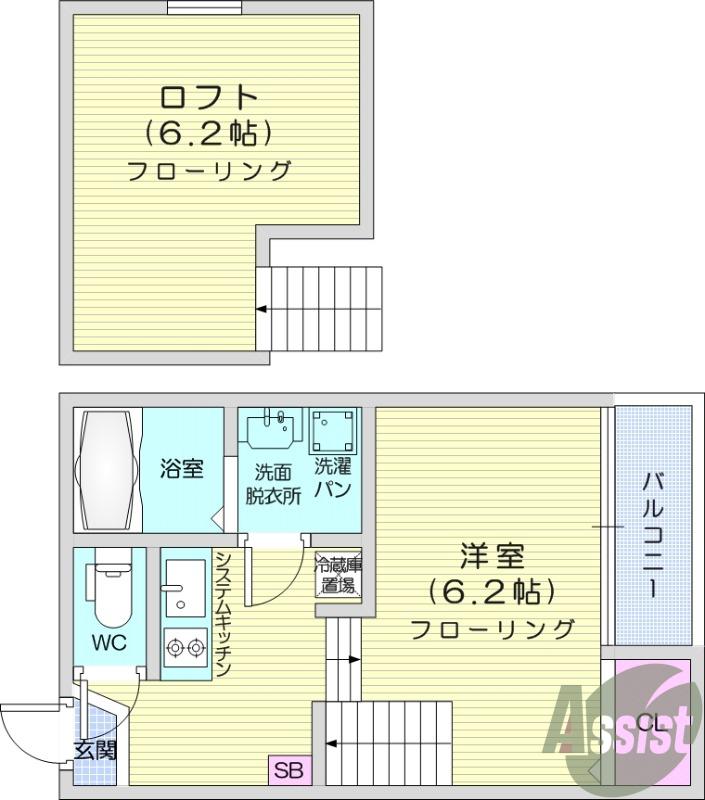 ロビンソンズ宮町(1K/2階)の間取り写真
