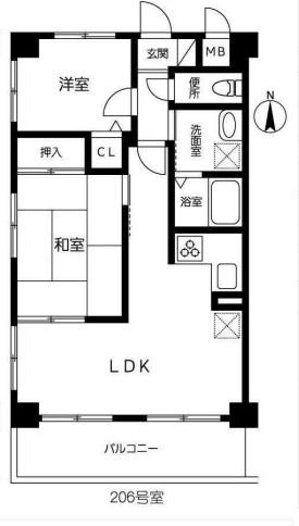 リヴェールさがみ野(2LDK/2階)の間取り写真
